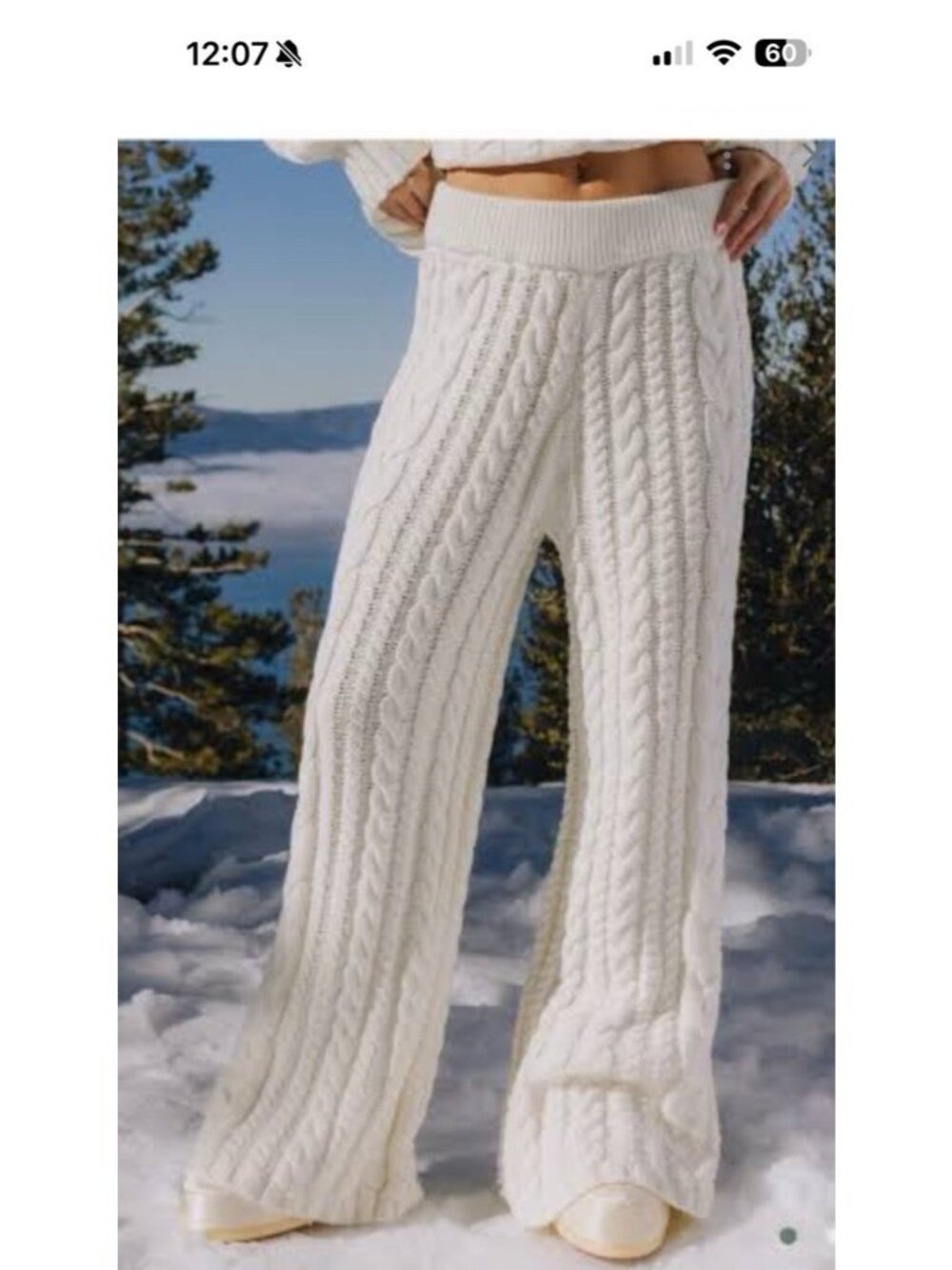 Daily Drills Blue Cable-Knit Knit Wide-Leg Pants M/L High Rise Drawstring